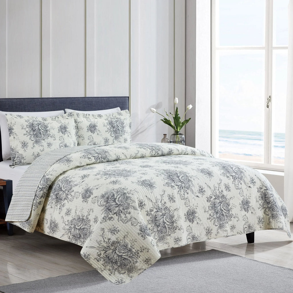 Toile Reversible Cotton Quilt Set Mélange Home