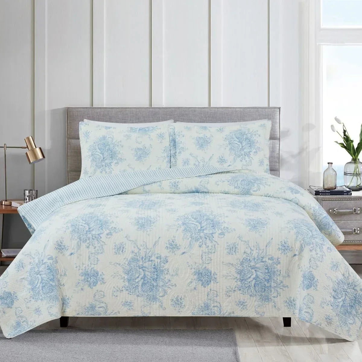 Toile Reversible Cotton Quilt Set Mélange Home
