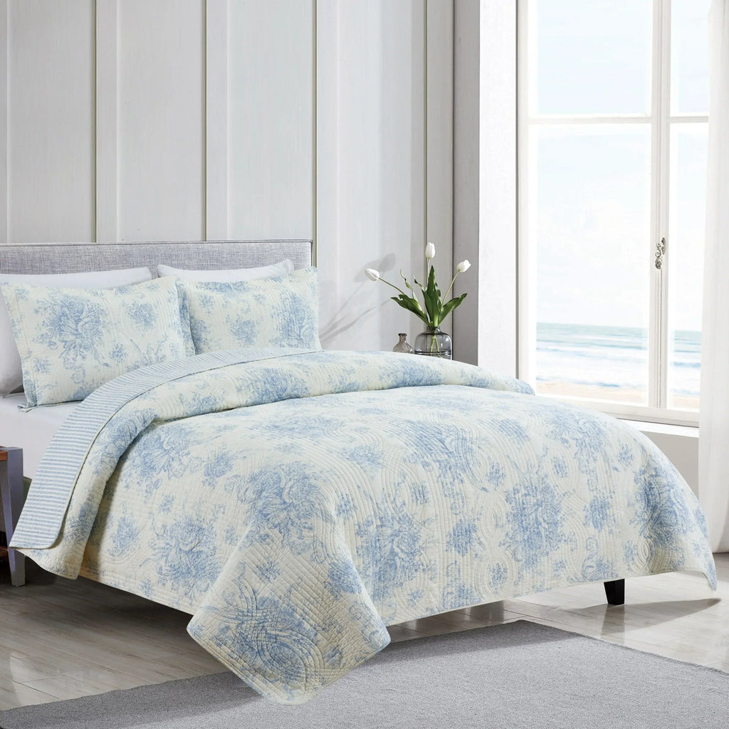 Toile Reversible Cotton Quilt Set Mélange Home