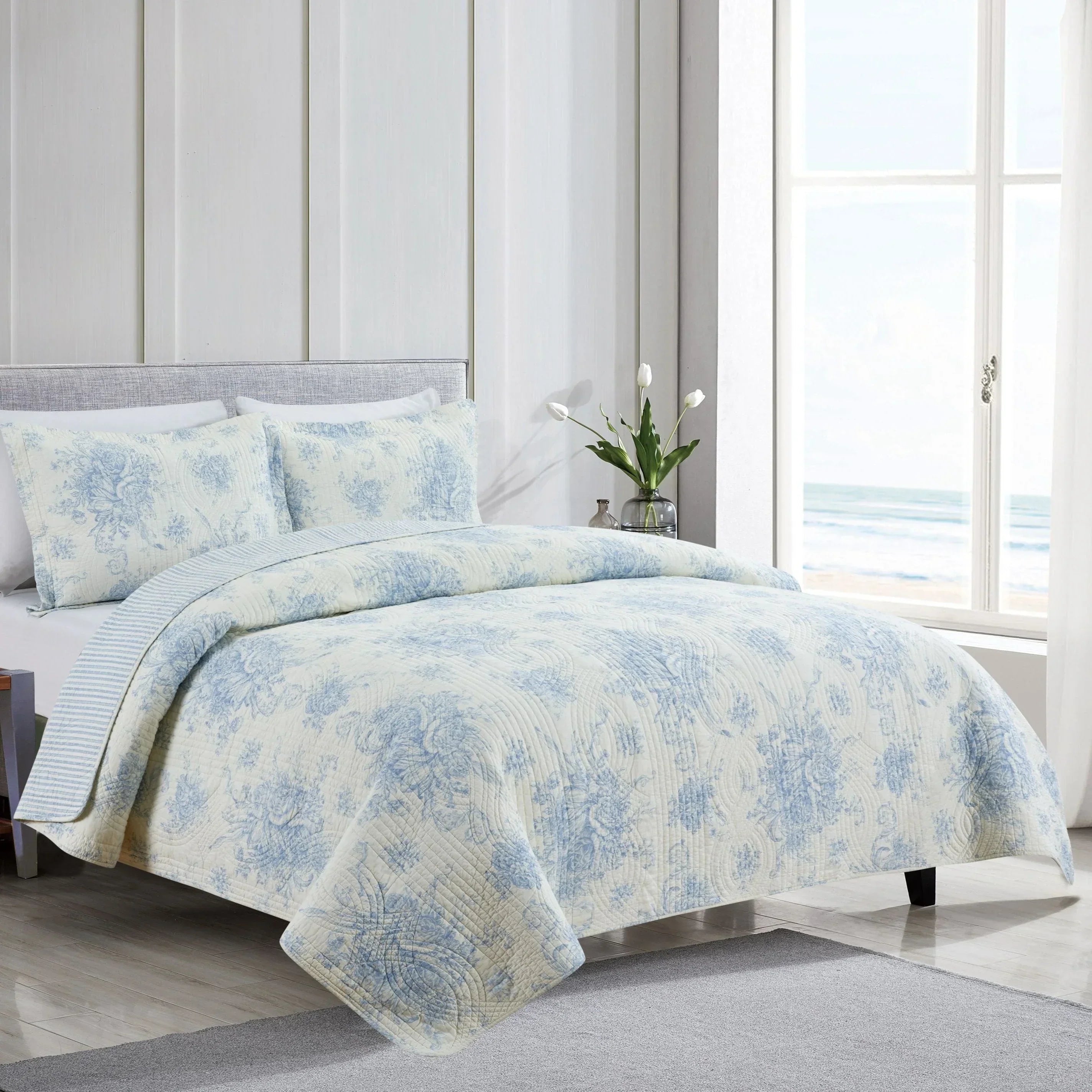 Toile Reversible Cotton Quilt Set Mélange Home
