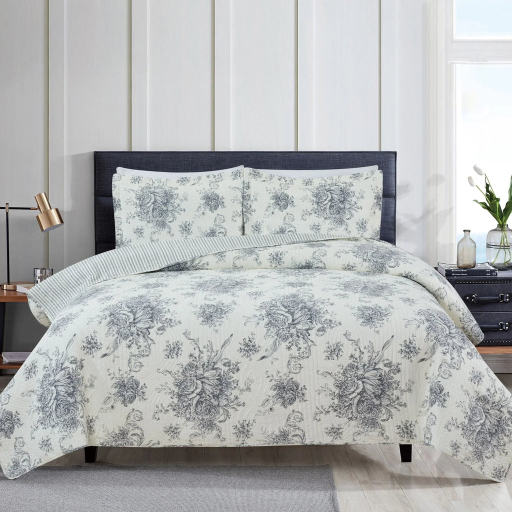 Toile Reversible Cotton Quilt Set Mélange Home