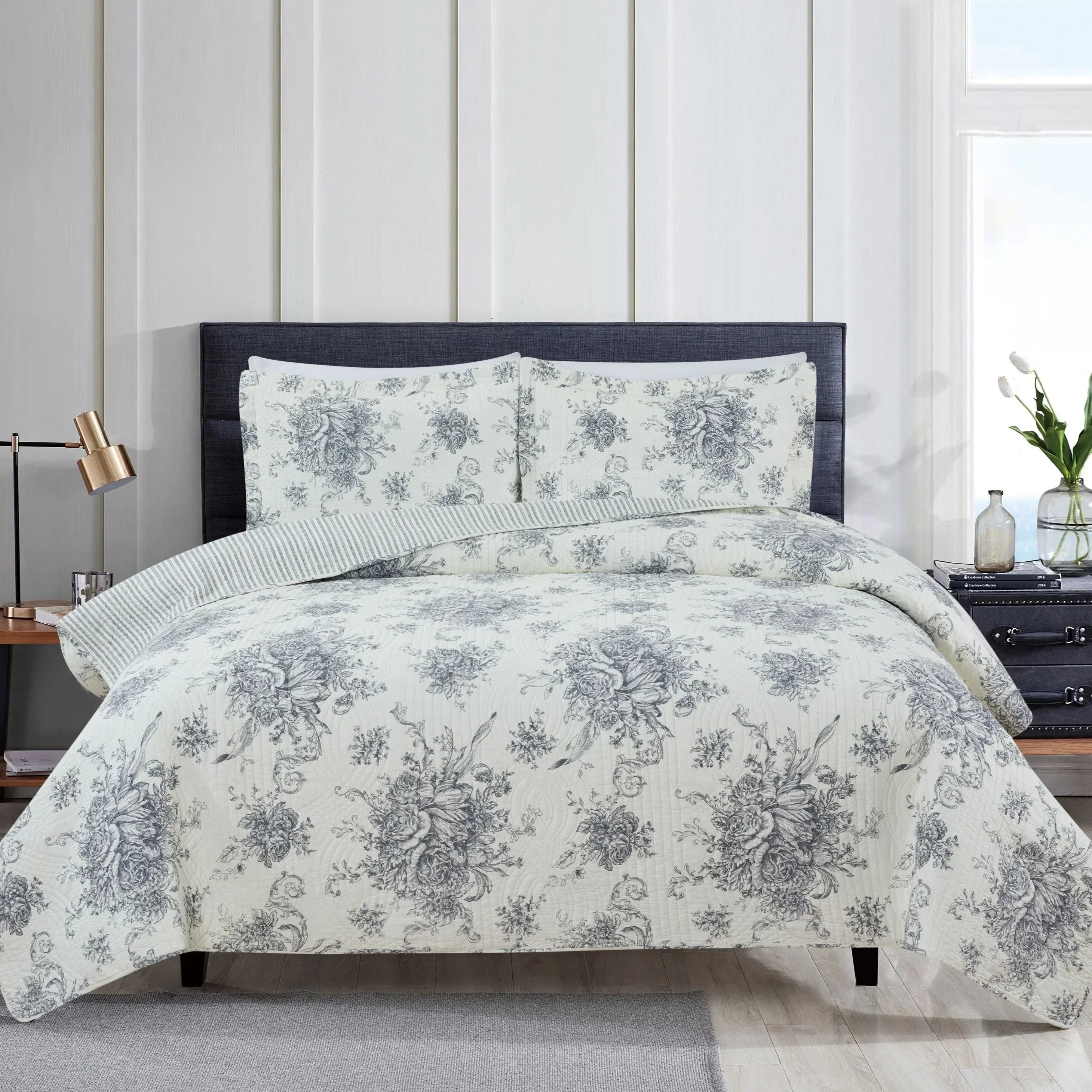 Toile Reversible Cotton Quilt Set Mélange Home