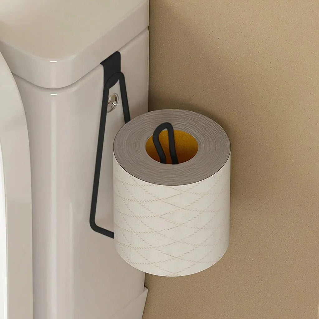 1pc Wrought Iron Wall-Mounted Toilet Paper Holder - No-Drill Easy Install Space-Saving Design, Multi-Purpose Bathroom Tissue Storage for Toilet Paper & Essentials, Toilet Paper Storage, Elegant Home Decor, Durable Constructio House Of Avana [[SKU:HOA-BST-002]]