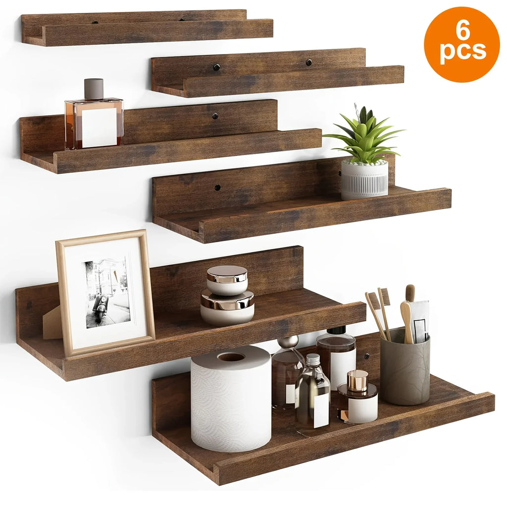 TOMNK 6pcs 10.9-15.7inch Floating Shelves, Bookcases, Cabinets & Shelves, Muti Sizes, Wall Mounted Shelves For Home Decor, Modern Picture Ledge Shelves For Living Room, Bedroom, Bathroom, Kitchen, Brown, For Halloween And Chr House Of Avana