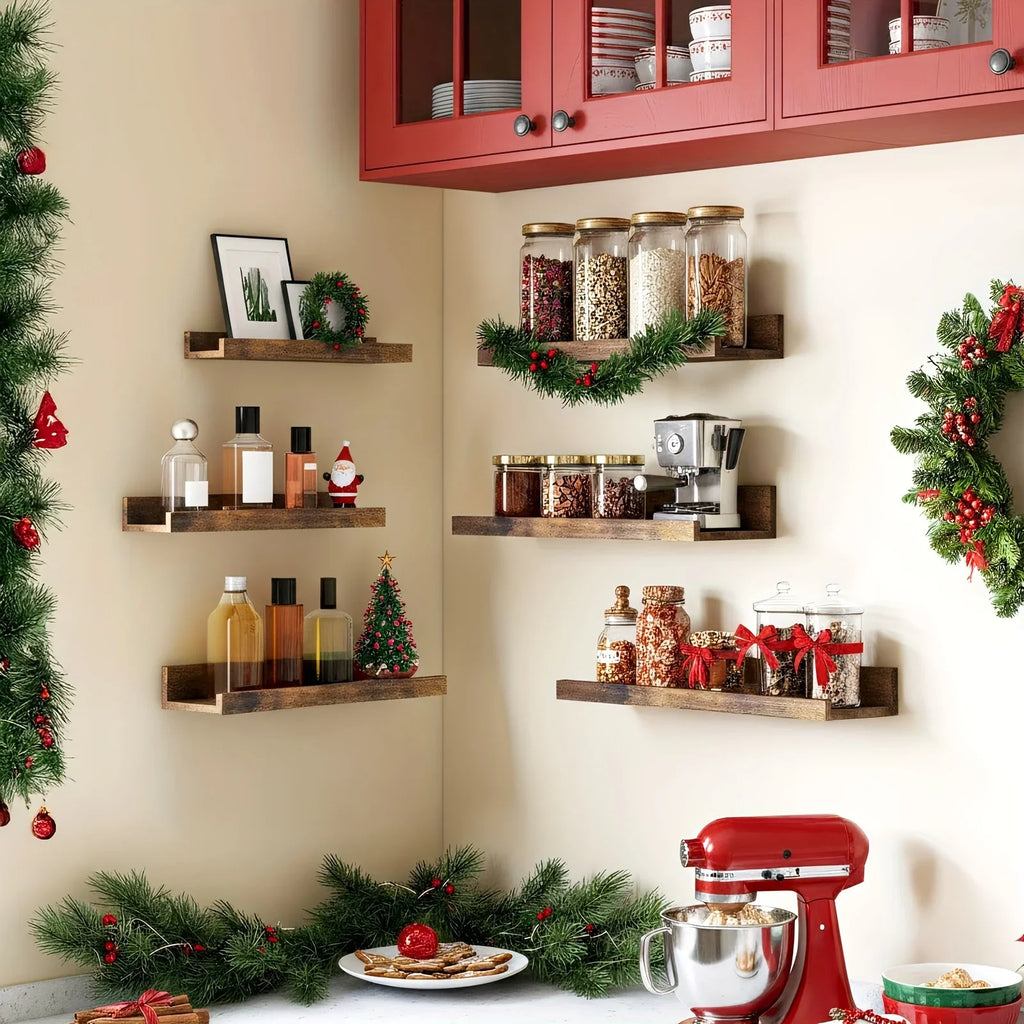 TOMNK 6pcs 10.9-15.7inch Floating Shelves, Bookcases, Cabinets & Shelves, Muti Sizes, Wall Mounted Shelves For Home Decor, Modern Picture Ledge Shelves For Living Room, Bedroom, Bathroom, Kitchen, Brown, For Halloween And Chr House Of Avana