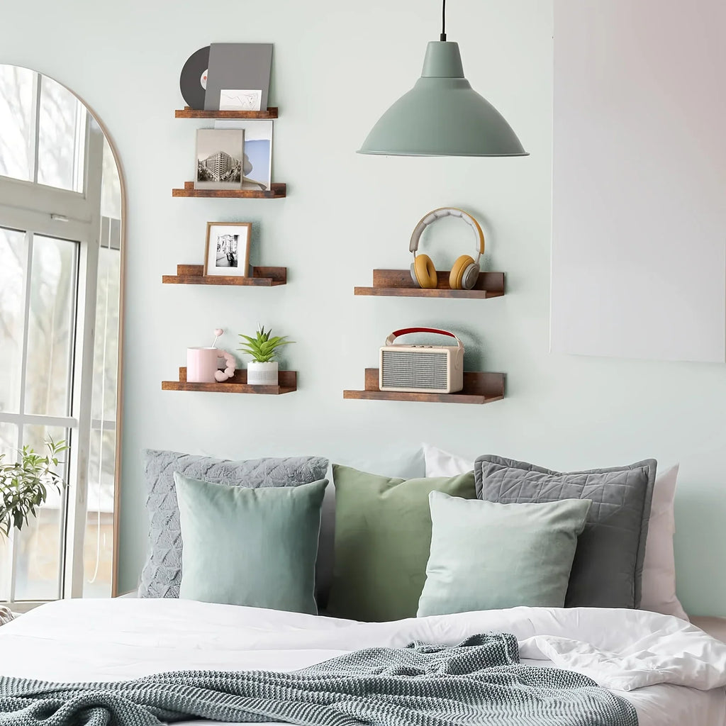 TOMNK 6pcs 10.9-15.7inch Floating Shelves, Bookcases, Cabinets & Shelves, Muti Sizes, Wall Mounted Shelves For Home Decor, Modern Picture Ledge Shelves For Living Room, Bedroom, Bathroom, Kitchen, Brown, For Halloween And Chr House Of Avana