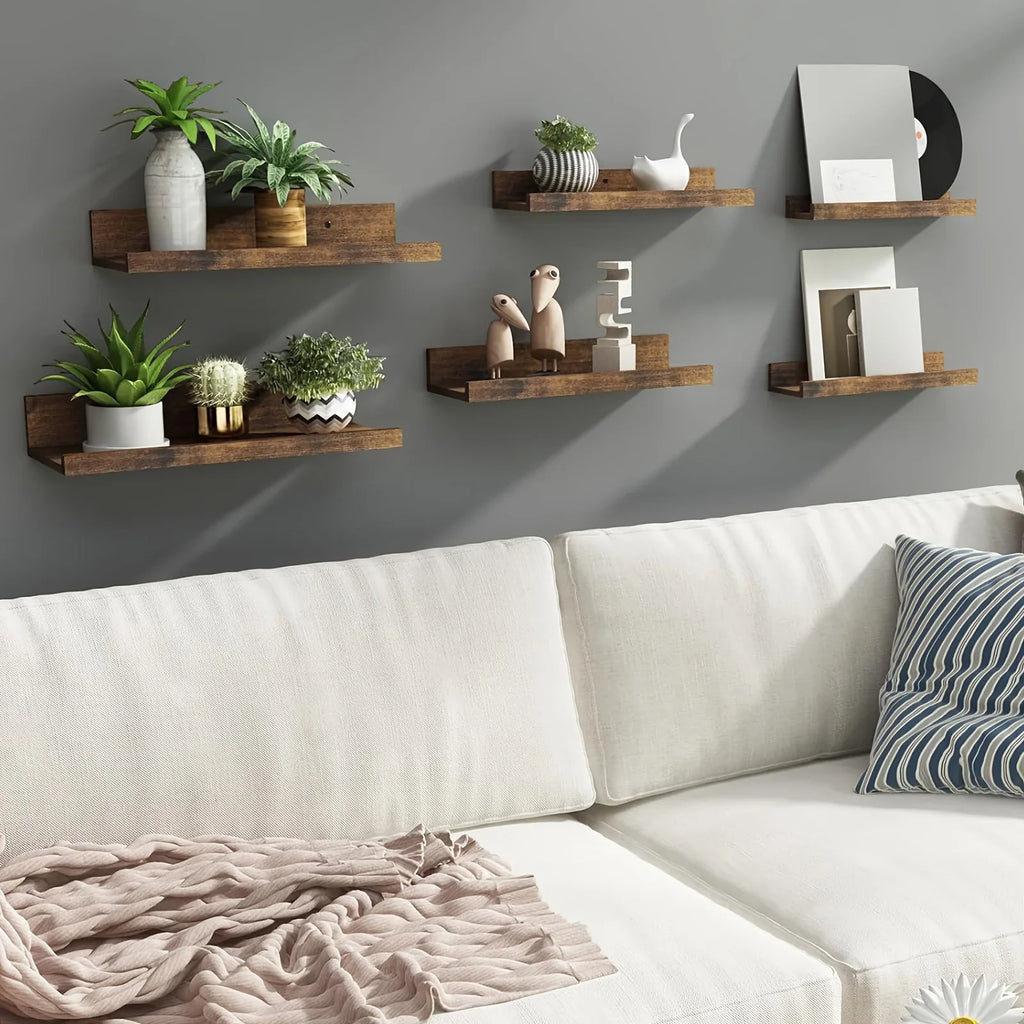 TOMNK 6pcs 10.9-15.7inch Floating Shelves, Bookcases, Cabinets & Shelves, Muti Sizes, Wall Mounted Shelves For Home Decor, Modern Picture Ledge Shelves For Living Room, Bedroom, Bathroom, Kitchen, Brown, For Halloween And Chr House Of Avana