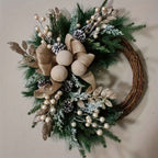 TOPFISH Elegant Cream & Golden Christmas Wreath - Winter Door Hanging Decor with Pine Cones, Golden Accents - Durable Plastic Holiday Decoration for Christmas, Thanksgiving, Fall - No Electricity Needed, Easy Hang with Loop - House Of Avana