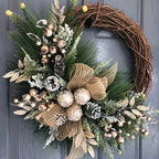 TOPFISH Elegant Cream & Golden Christmas Wreath - Winter Door Hanging Decor with Pine Cones, Golden Accents - Durable Plastic Holiday Decoration for Christmas, Thanksgiving, Fall - No Electricity Needed, Easy Hang with Loop - House Of Avana