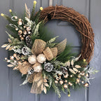 TOPFISH Elegant Cream & Golden Christmas Wreath - Winter Door Hanging Decor with Pine Cones, Golden Accents - Durable Plastic Holiday Decoration for Christmas, Thanksgiving, Fall - No Electricity Needed, Easy Hang with Loop - House Of Avana