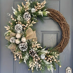 TOPFISH Elegant Cream & Golden Christmas Wreath - Winter Door Hanging Decor with Pine Cones, Golden Accents - Durable Plastic Holiday Decoration for Christmas, Thanksgiving, Fall - No Electricity Needed, Easy Hang with Loop - House Of Avana