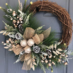 TOPFISH Elegant Cream & Golden Christmas Wreath - Winter Door Hanging Decor with Pine Cones, Golden Accents - Durable Plastic Holiday Decoration for Christmas, Thanksgiving, Fall - No Electricity Needed, Easy Hang with Loop - House Of Avana