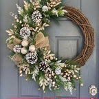 TOPFISH Elegant Cream & Golden Christmas Wreath - Winter Door Hanging Decor with Pine Cones, Golden Accents - Durable Plastic Holiday Decoration for Christmas, Thanksgiving, Fall - No Electricity Needed, Easy Hang with Loop - House Of Avana