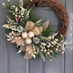TOPFISH Elegant Cream & Golden Christmas Wreath - Winter Door Hanging Decor with Pine Cones, Golden Accents - Durable Plastic Holiday Decoration for Christmas, Thanksgiving, Fall - No Electricity Needed, Easy Hang with Loop - House Of Avana