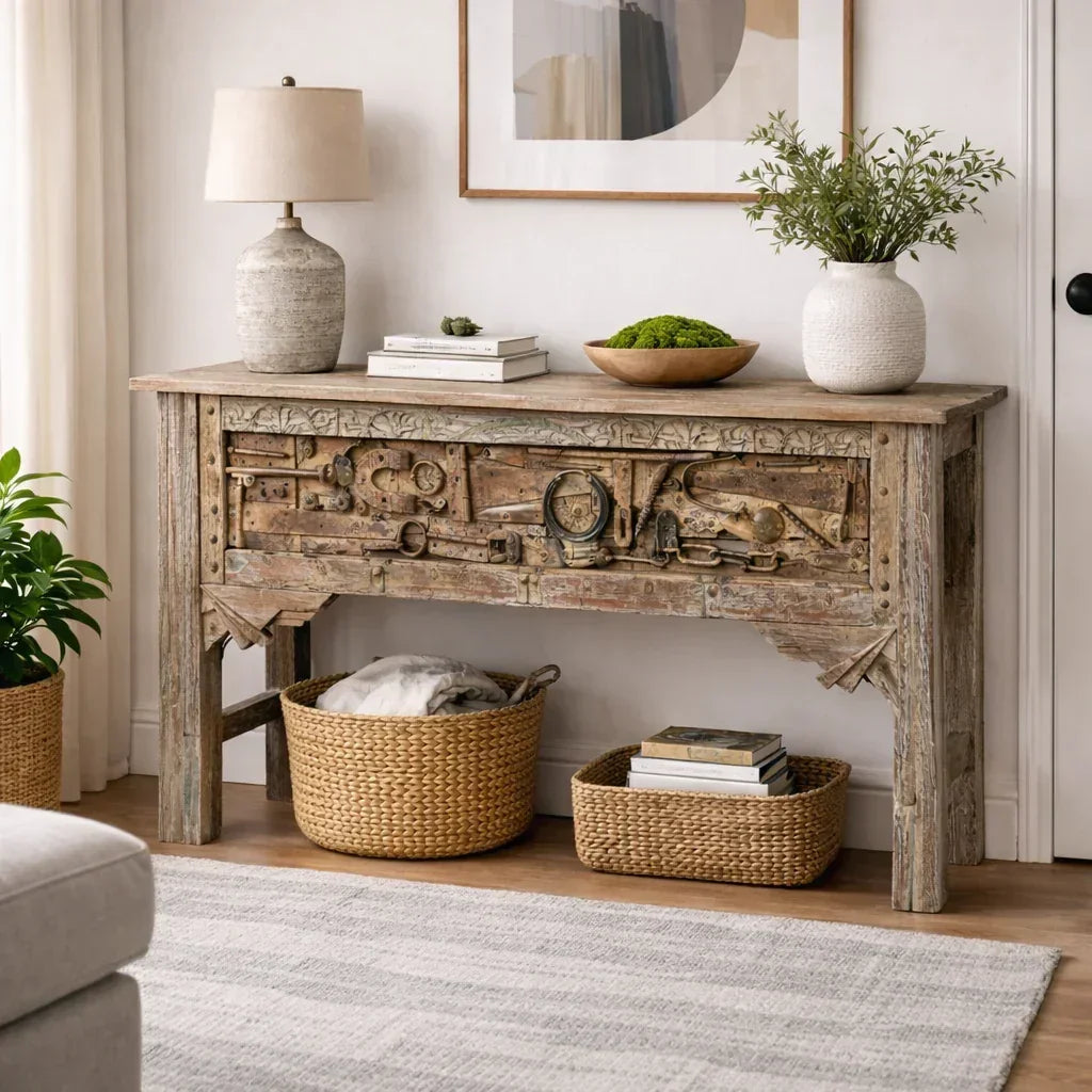 Tortoise Wooden Metal-Fitted Console
