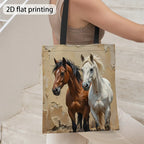 Tote bag with a design of two horses on a neutral background