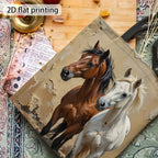 Canvas print with two horses on a textured surface, labeled '2D flat printing'.