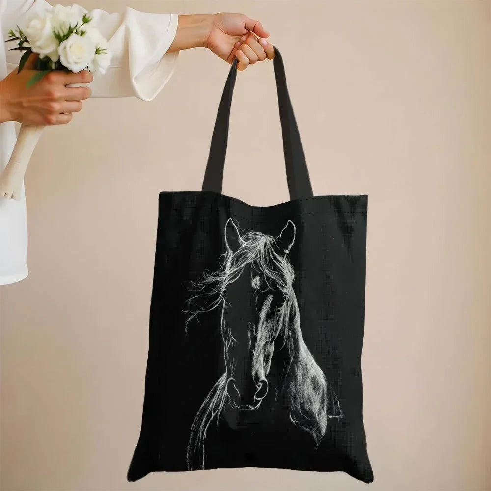 Tote Bag - Horse Print Cotton Large