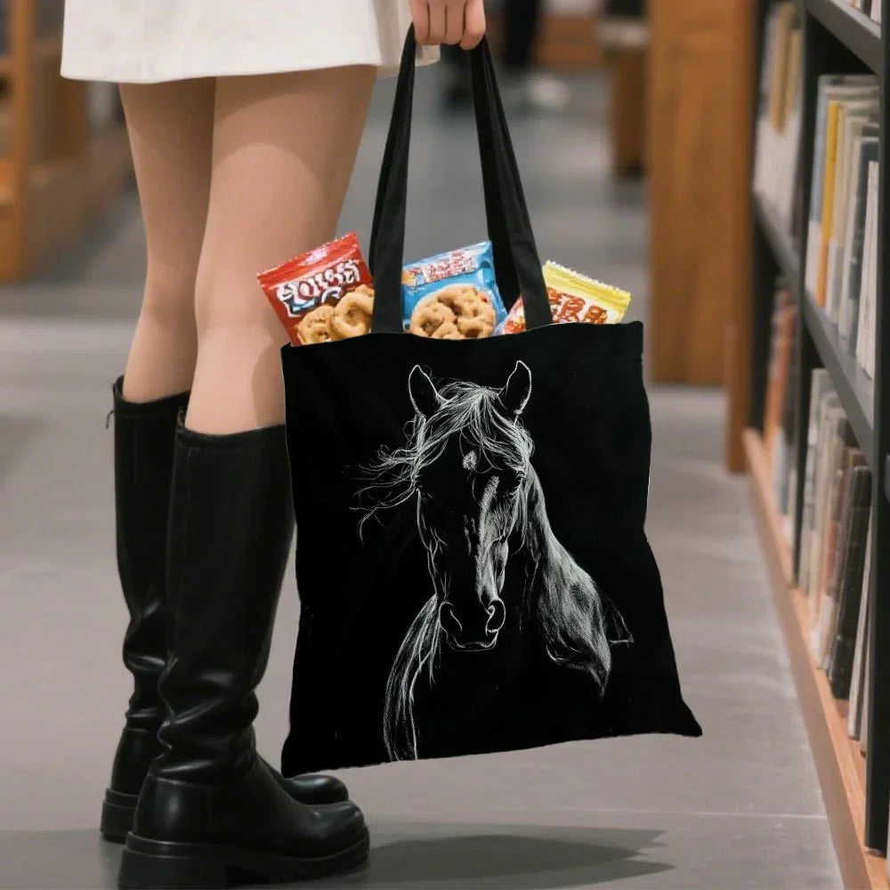 Tote Bag - Horse Print Cotton Large