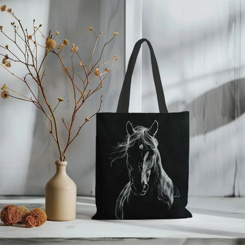 Tote Bag - Horse Print Cotton Large