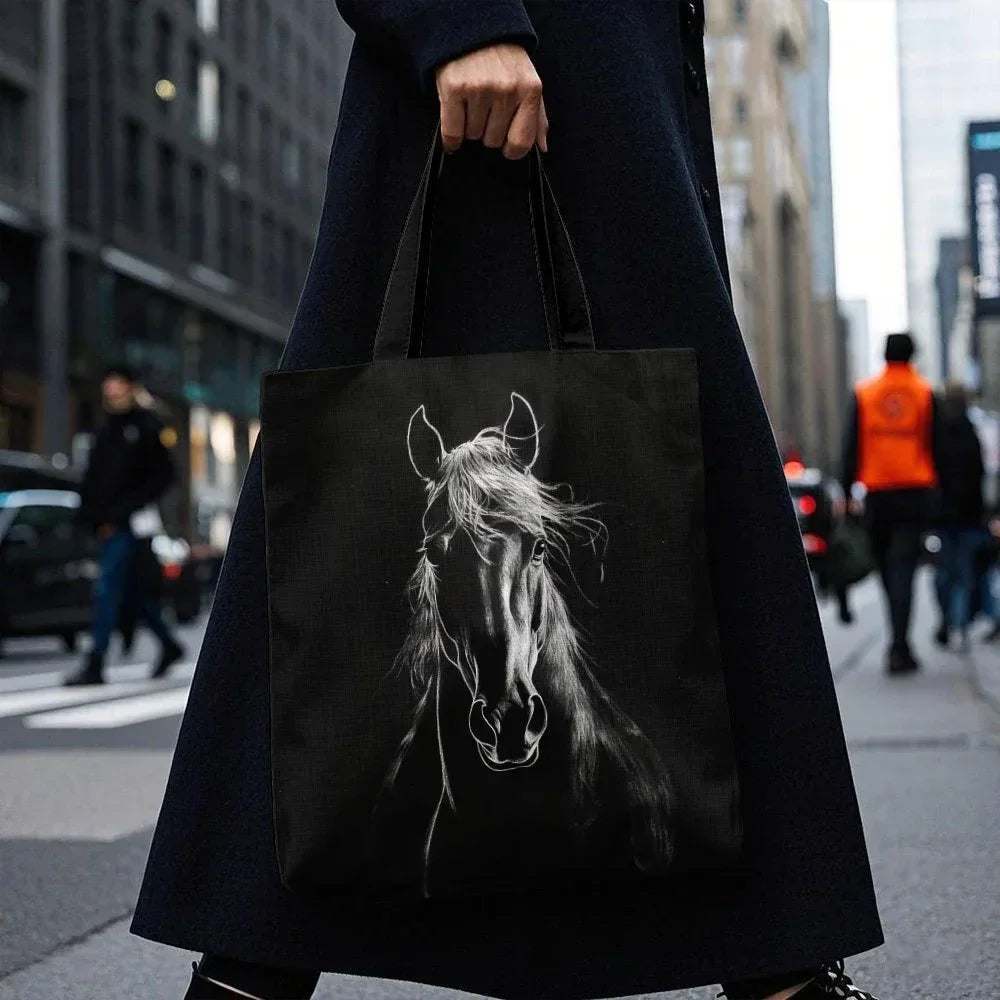 Tote Bag - Reusable Polyester Horse Print Large