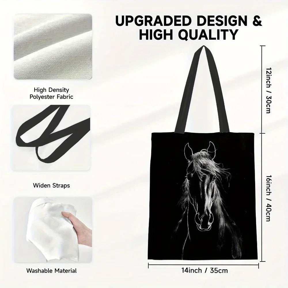 Tote Bag - Reusable Polyester Horse Print Large