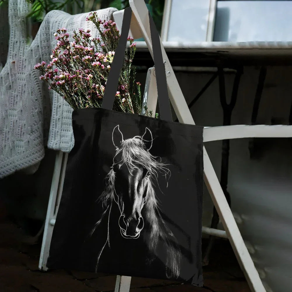 Tote Bag - Reusable Polyester Horse Print Large