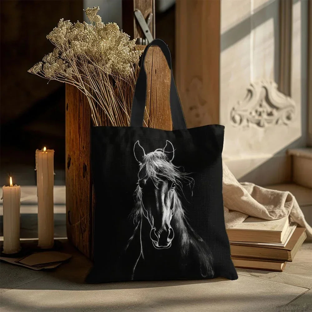 Tote Bag - Reusable Polyester Horse Print Large