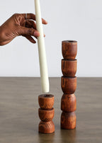 Totem Pine Wood Taper Candlestick Holder Kanju Interiors