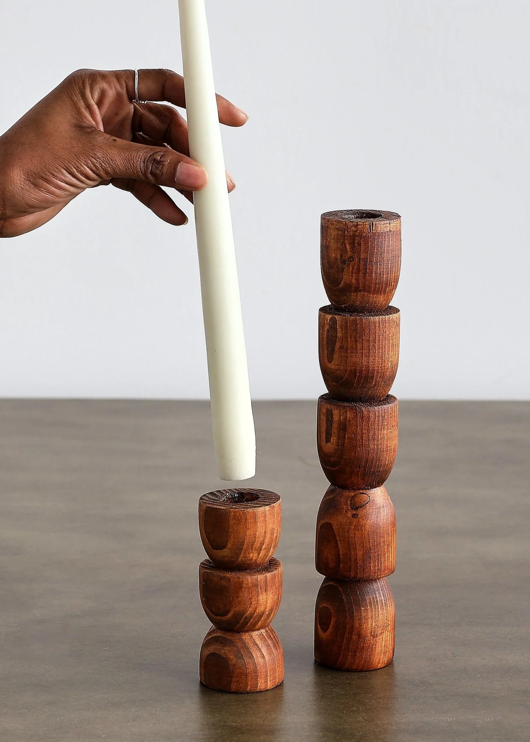 Totem Pine Wood Taper Candlestick Holder Kanju Interiors