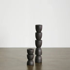 Totem Pine Wood Taper Candlestick Holder, back view - House Of Avana