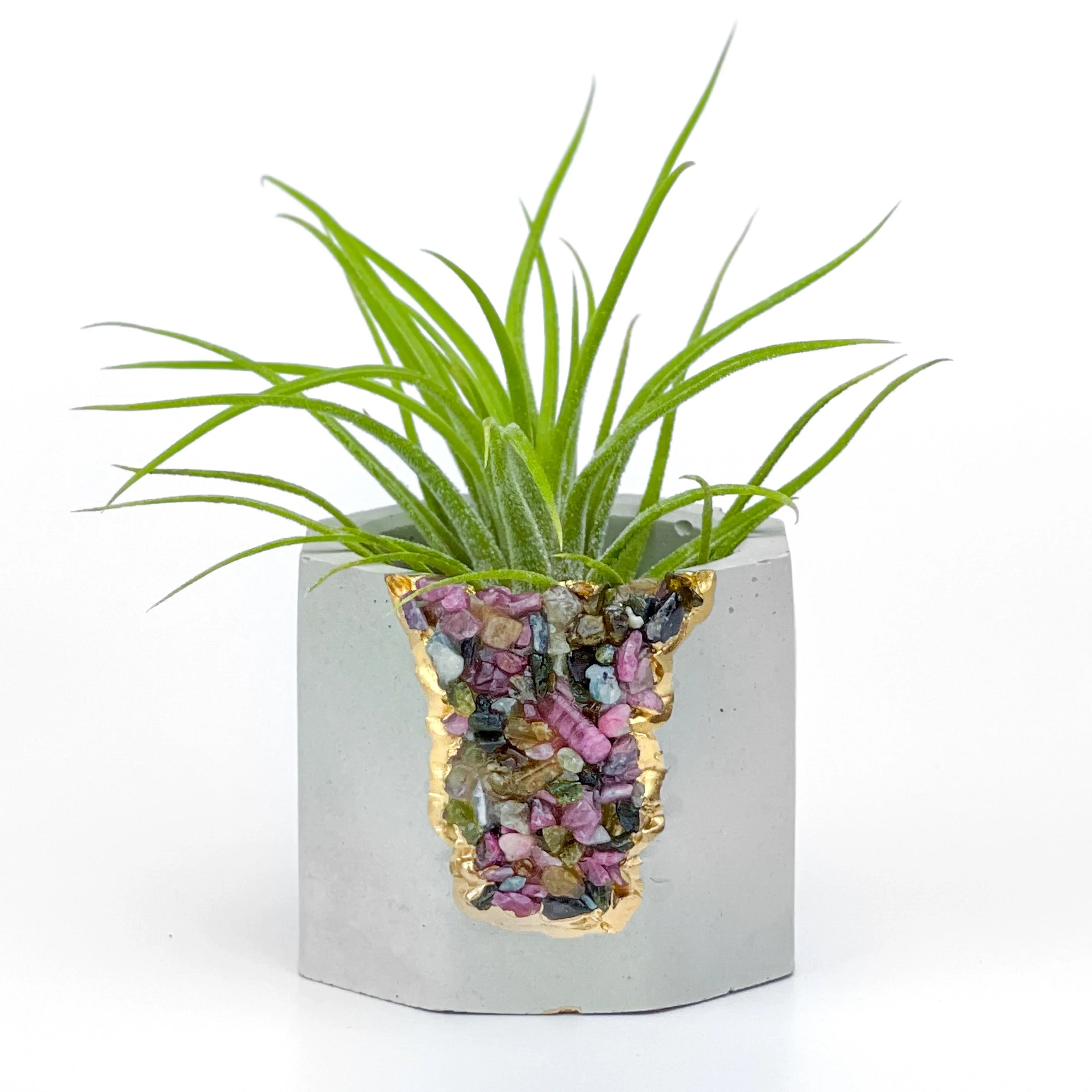Tourmaline Geode Planter with Natural Stone and Unique Crystal Formation, side view - House Of Avana