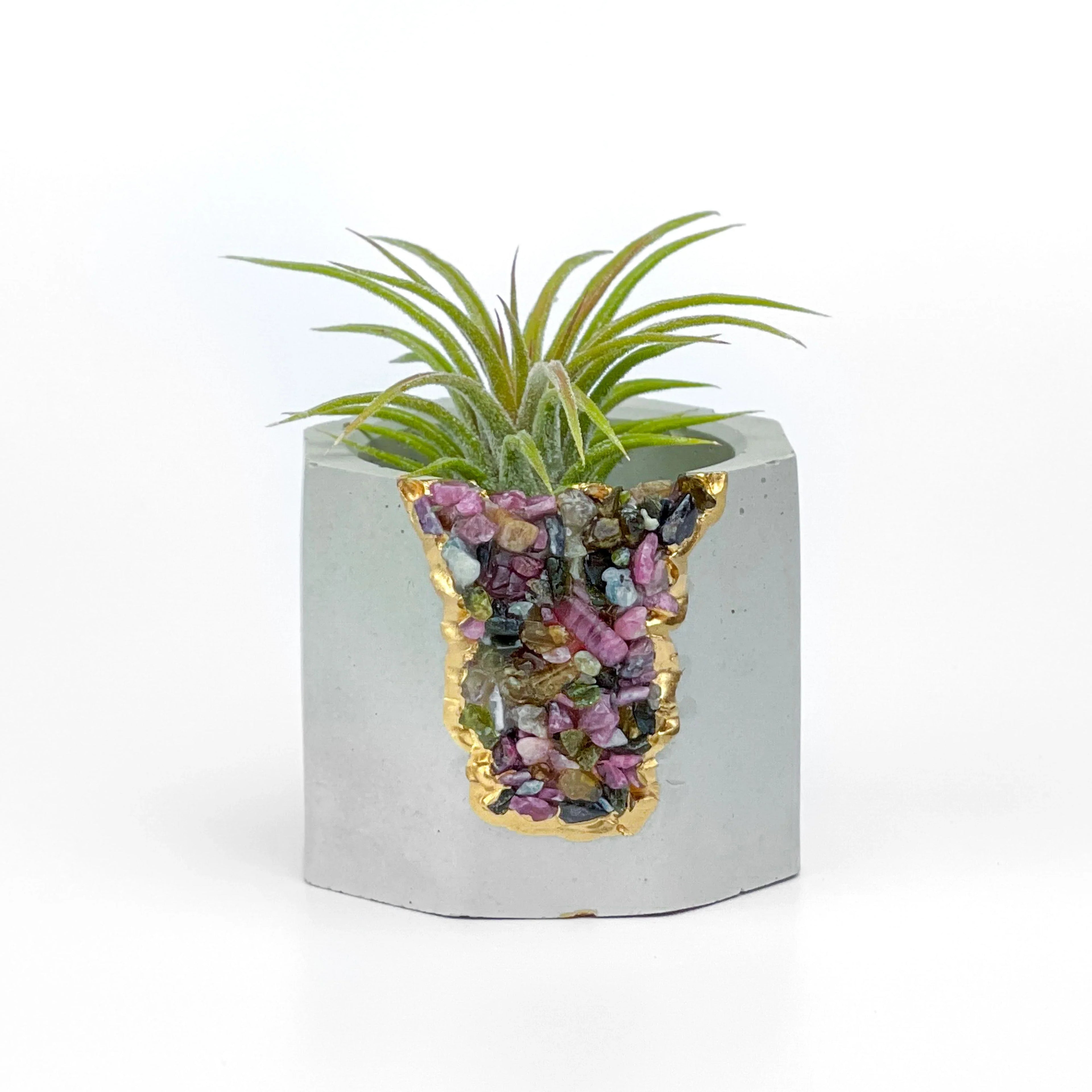 Tourmaline Geode Planter with Natural Stone and Unique Crystal Formation, detail shot - House Of Avana