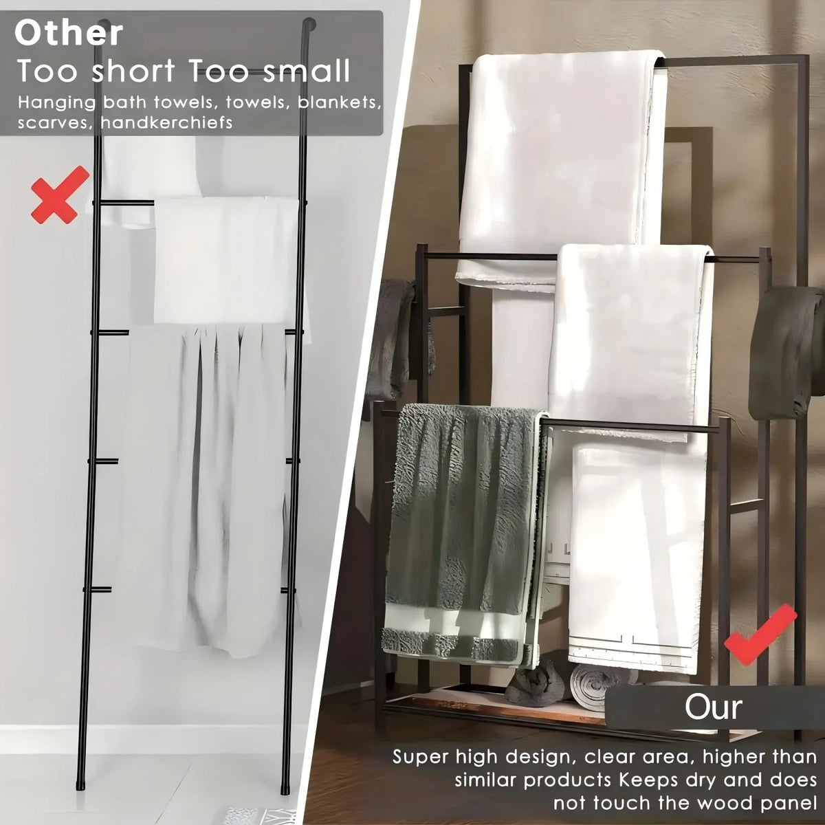 47.2 Inch Tall Free Standing Towel Racks Tier Pool Towel Rack Oversized Floor Bath Towel Drying Valet... - House Of Avana [[SKU:HOA-TWL-001]]