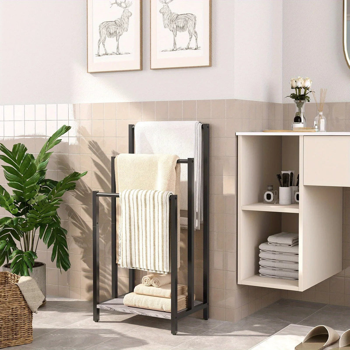 Black, Greige and Black, Rustic Brown and Black, Free Standing Towel Rack, Tier Blanket Rack, Blanket... - House Of Avana [[SKU:HOA-TWL-002]]