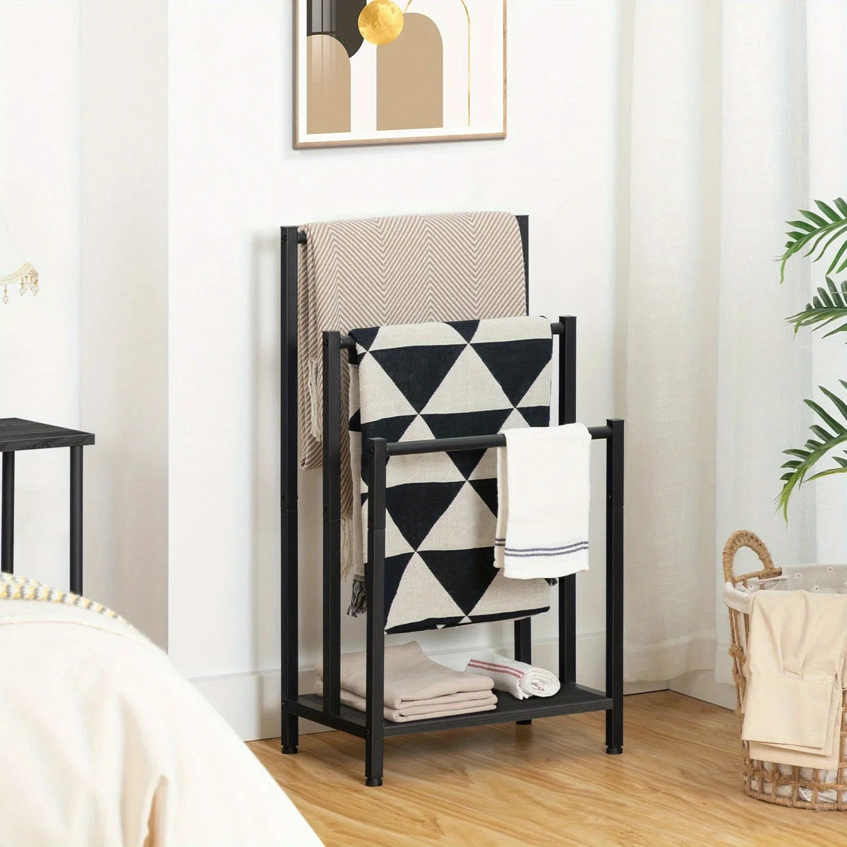 Black, Greige and Black, Rustic Brown and Black, Free Standing Towel Rack, Tier Blanket Rack, Blanket... - House Of Avana [[SKU:HOA-TWL-002]]