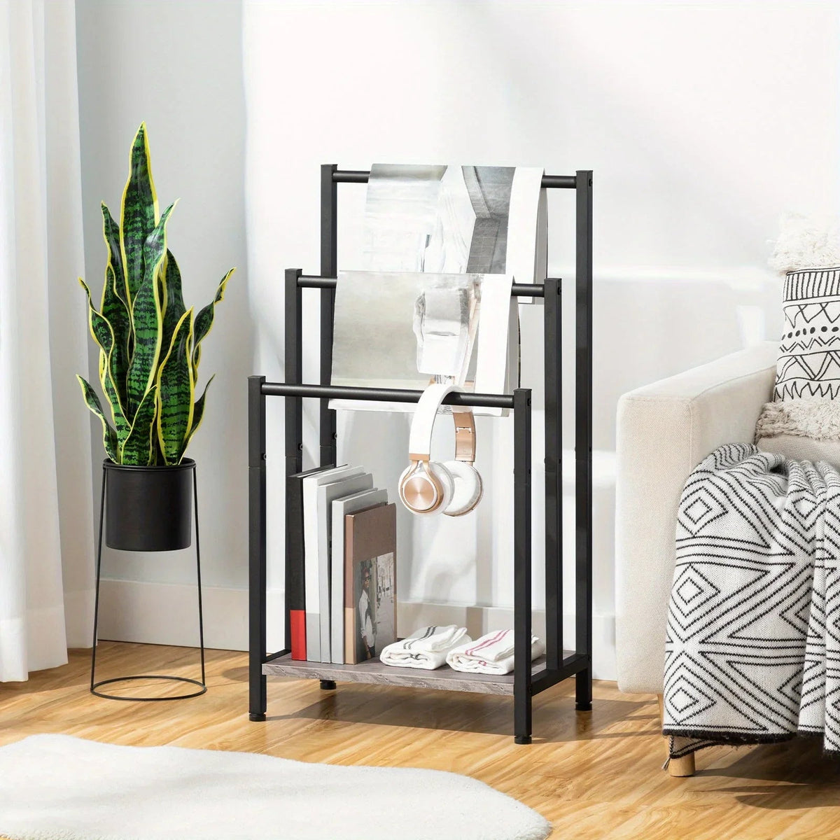 Black, Greige and Black, Rustic Brown and Black, Free Standing Towel Rack, Tier Blanket Rack, Blanket... - House Of Avana [[SKU:HOA-TWL-002]]