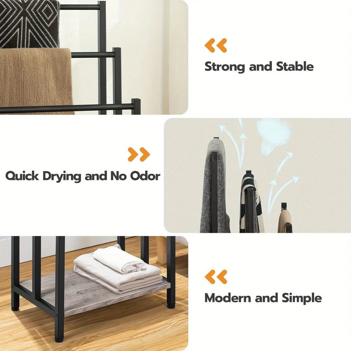 Black, Greige and Black, Rustic Brown and Black, Free Standing Towel Rack, Tier Blanket Rack, Blanket... - House Of Avana [[SKU:HOA-TWL-002]]