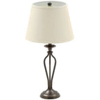 Traditional Bronze Metal Finish Table Lamp with Beige Linen Shade