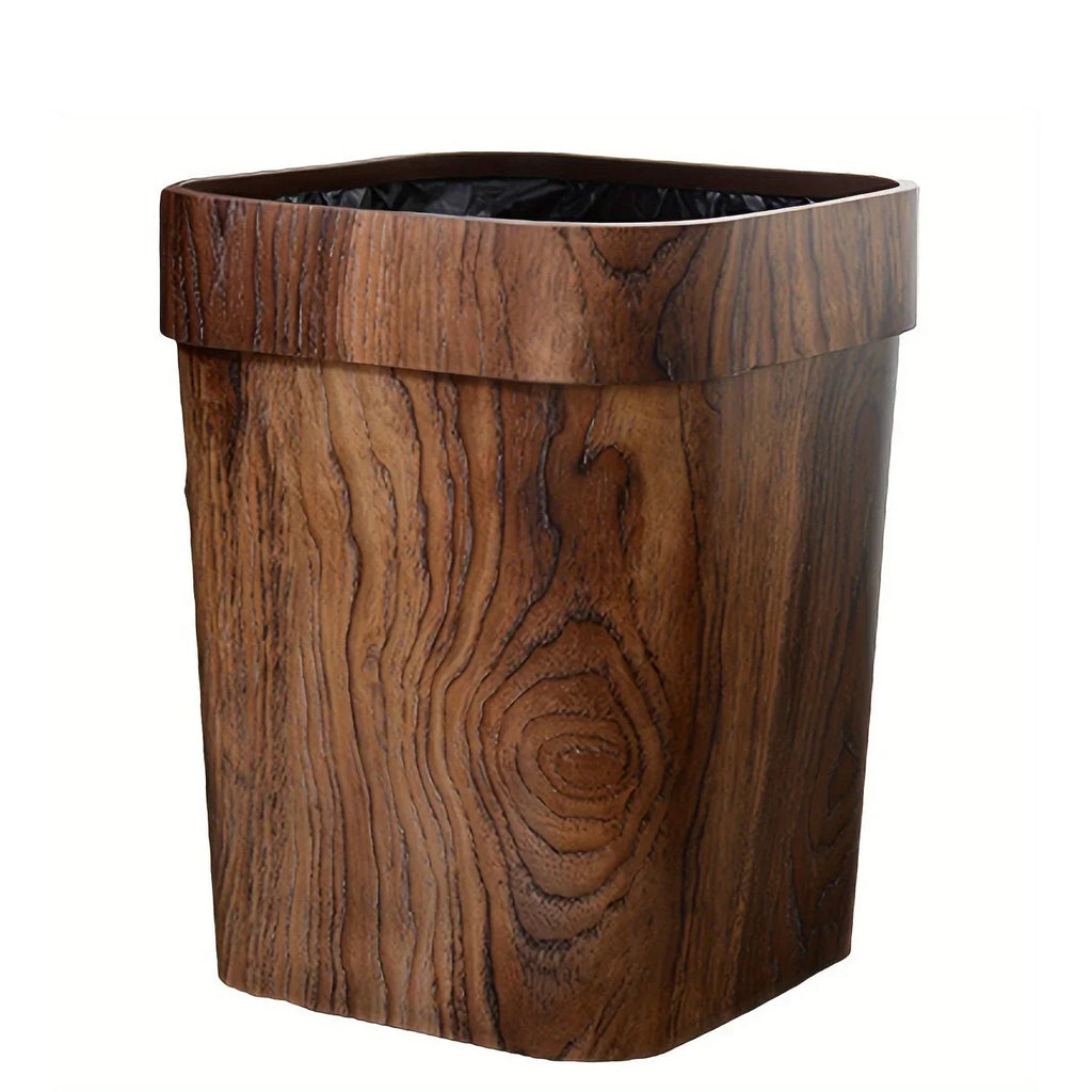 A Plastic Wood-grain Trash Can for the Kitchen, Hotel, Bedroom, Bathroom, Ktv, and Office., top view - House Of Avana