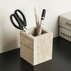 Travertine Desk Organizer - Natural Beige Stone Multi-Purpose Storage for Pens, Makeup Brushes, Toothbrush | Durable Vanity Tray & Pen Holder for Office, Bathroom, Bedroom Decor, Vanity Desk, Handcrafted Look, Home Organizati House Of Avana