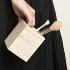 Travertine Desk Organizer - Natural Beige Stone Multi-Purpose Storage for Pens, Makeup Brushes, Toothbrush | Durable Vanity Tray & Pen Holder for Office, Bathroom, Bedroom Decor, Vanity Desk, Handcrafted Look, Home Organizati House Of Avana
