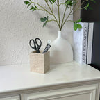 Travertine Desk Organizer - Natural Beige Stone Multi-Purpose Storage for Pens, Makeup Brushes, Toothbrush | Durable Vanity Tray & Pen Holder for Office, Bathroom, Bedroom Decor, Vanity Desk, Handcrafted Look, Home Organizati House Of Avana