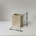 Travertine Desk Organizer - Natural Beige Stone Multi-Purpose Storage for Pens, Makeup Brushes, Toothbrush | Durable Vanity Tray & Pen Holder for Office, Bathroom, Bedroom Decor, Vanity Desk, Handcrafted Look, Home Organizati House Of Avana