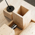 Travertine Desk Organizer - Natural Beige Stone Multi-Purpose Storage for Pens, Makeup Brushes, Toothbrush | Durable Vanity Tray & Pen Holder for Office, Bathroom, Bedroom Decor, Vanity Desk, Handcrafted Look, Home Organizati House Of Avana