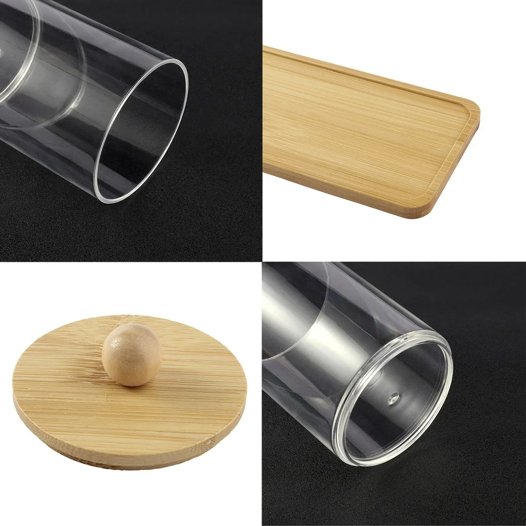 3-pack Clear Acrylic Apothecary Jars with Bamboo Lids - Refillable Bathroom Organizers for Balls, Swabs,... - House Of Avana