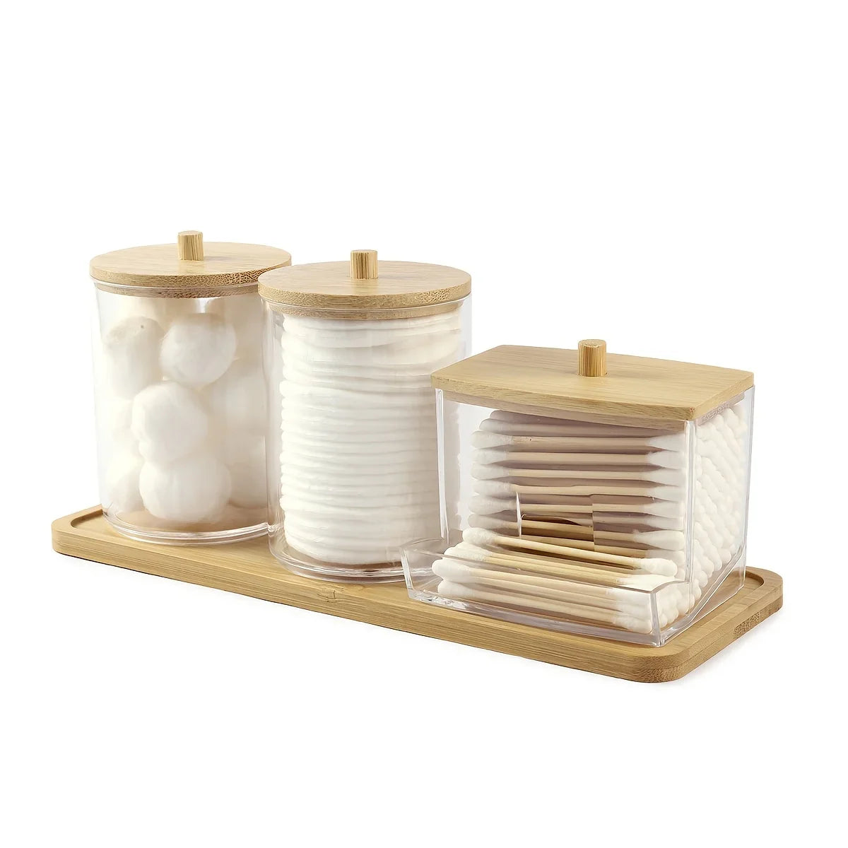 3-pack Clear Acrylic Apothecary Jars with Bamboo Lids - Refillable Bathroom Organizers for Balls, Swabs,... - House Of Avana