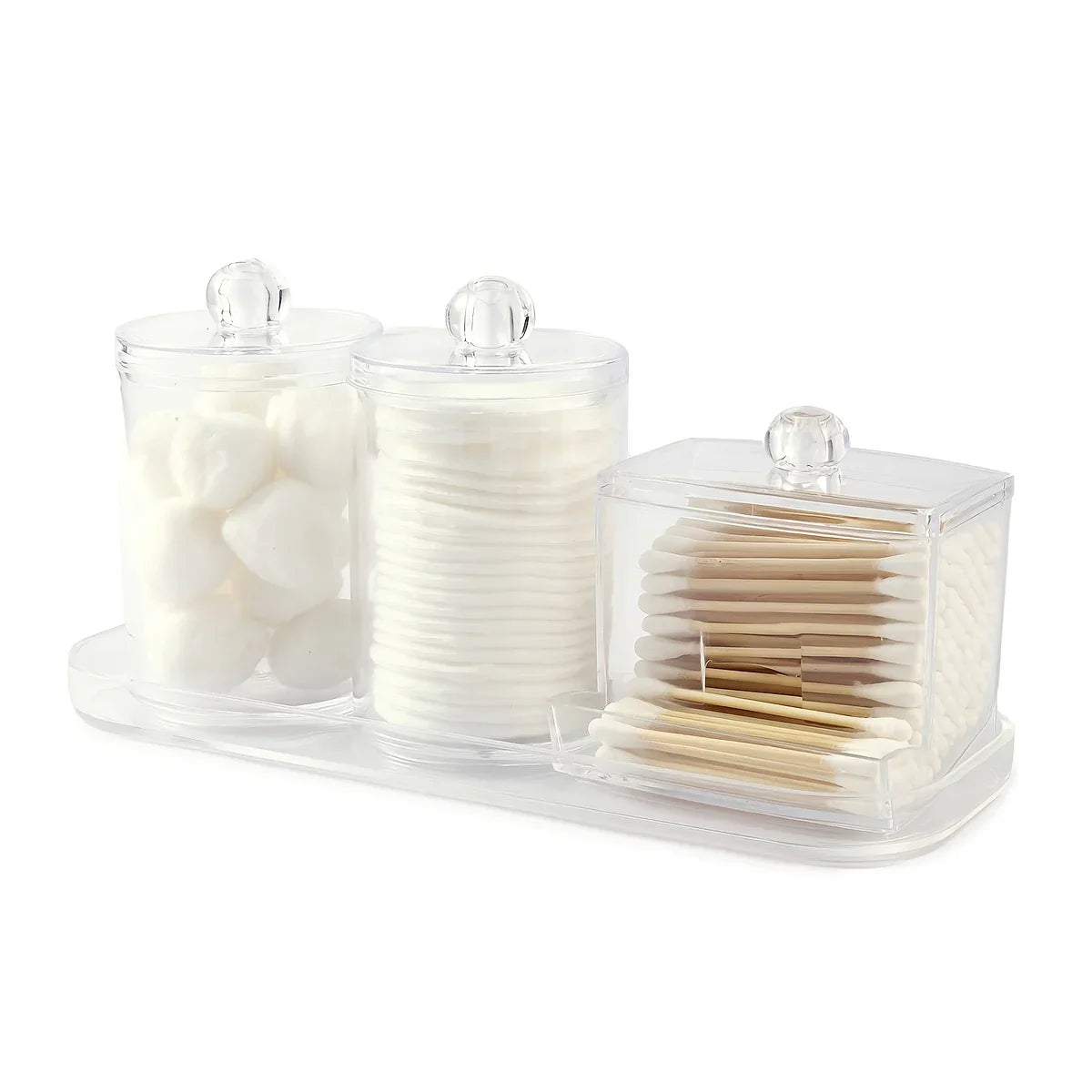 3-pack Clear Acrylic Apothecary Jars with Bamboo Lids - Refillable Bathroom Organizers for Balls, Swabs,... - House Of Avana