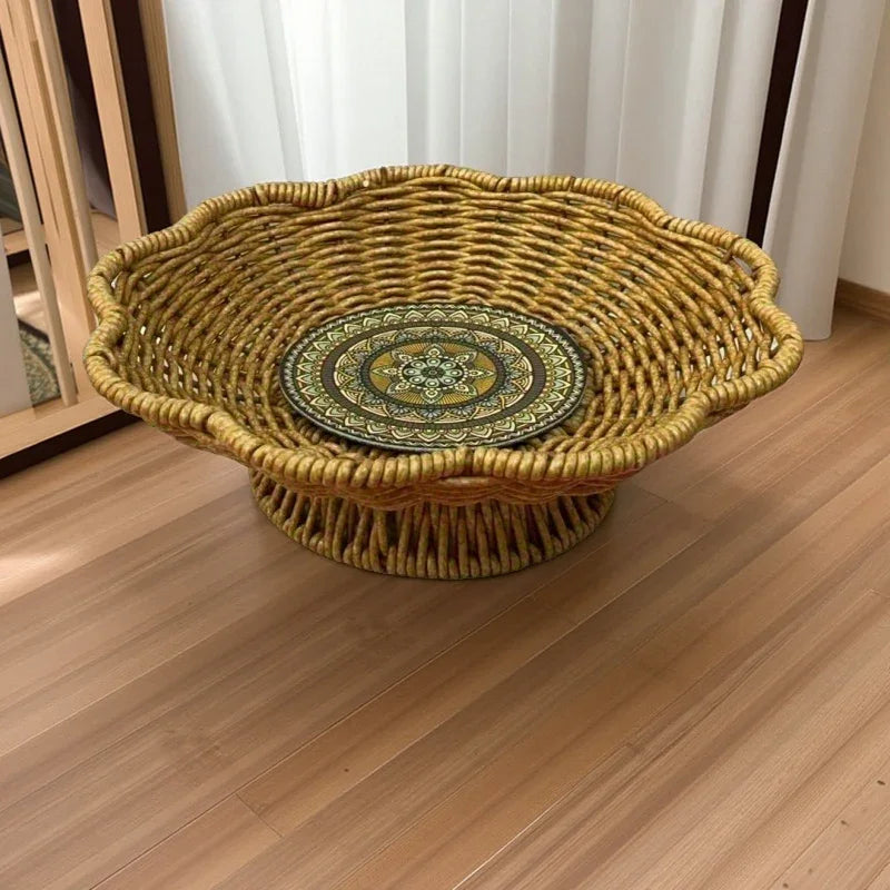 A Handcrafted Woven Storage Tray in a High-foot Wave Shape, Featuring a Bohemian Pattern. This Basket Is... - House Of Avana