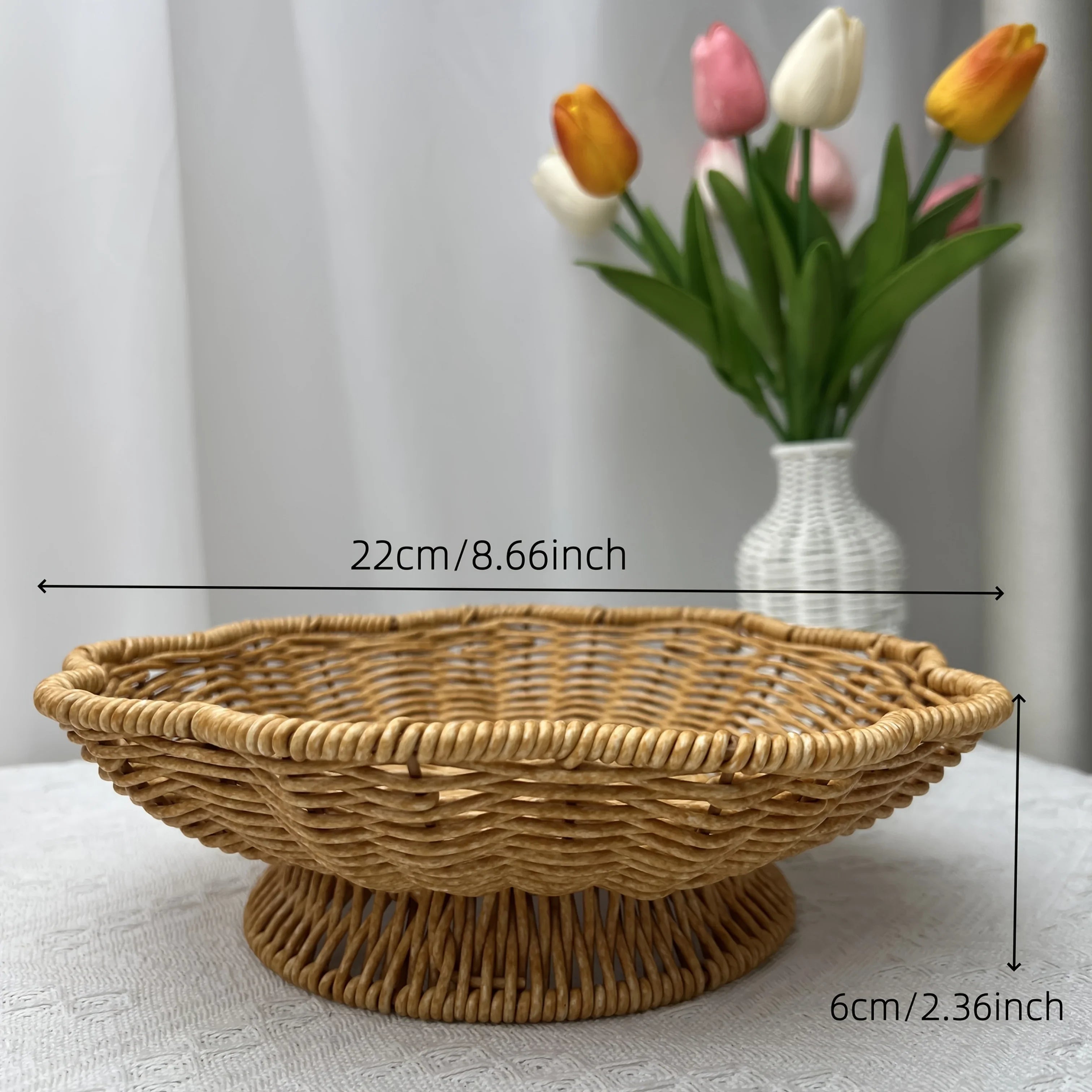 A Handcrafted Woven Storage Tray in a High-foot Wave Shape, Featuring a Bohemian Pattern. This Basket Is... - House Of Avana